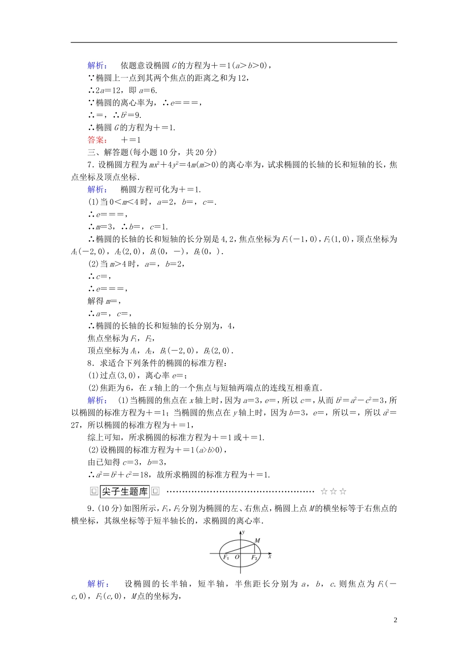 高中数学 第二章 圆锥曲线与方程 2.1.2.1 椭圆的简单几何性质高效测评 新人教A版选修1-1-新人教A版高二选修1-1数学试题_第2页