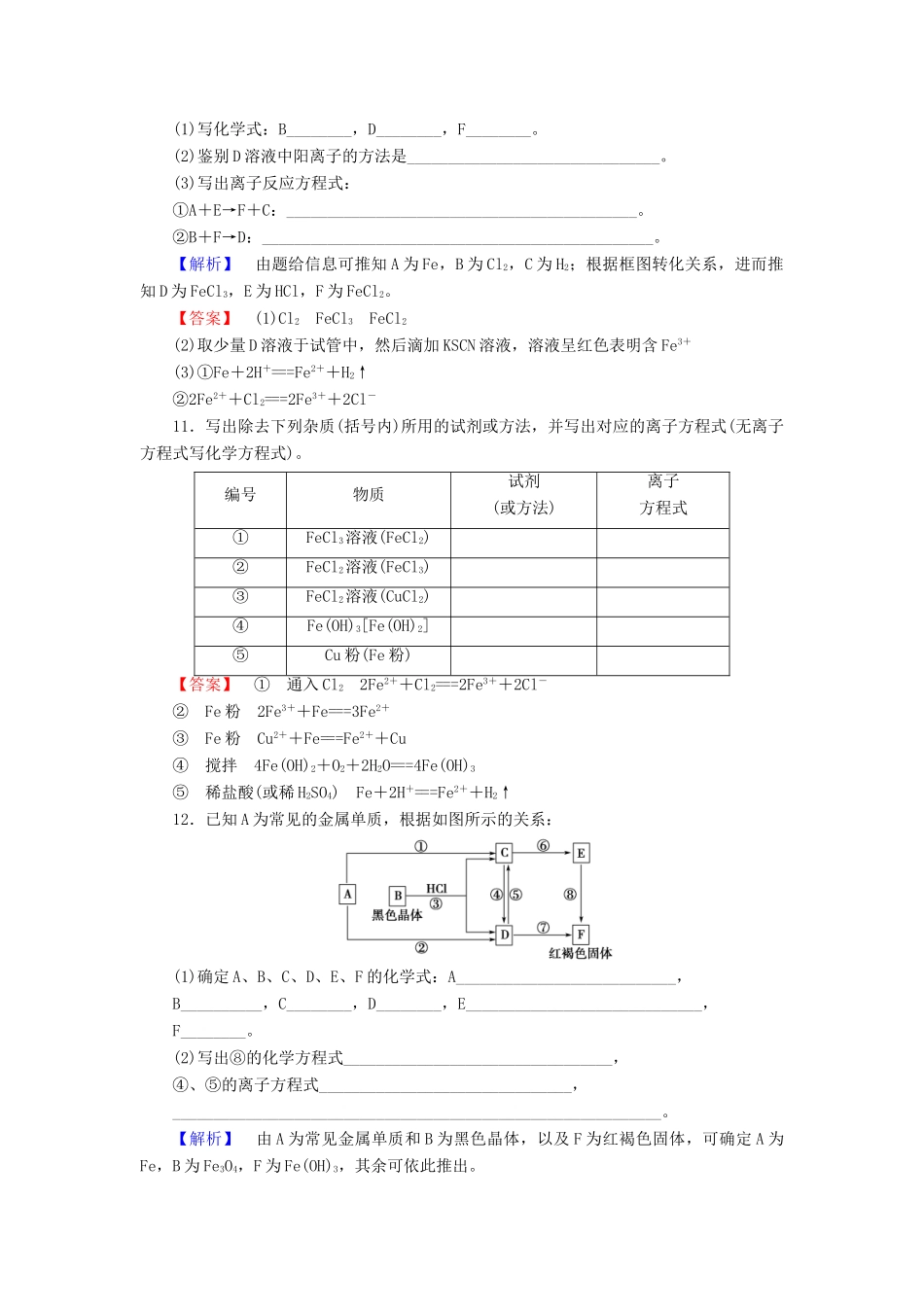 高中化学 第2章 元素与物质世界 第3节 氧化剂和还原剂（第3课时）探究铁及其化合物的氧化性或还原性学业分层测评 鲁科版必修1-鲁科版高一必修1化学试题_第3页