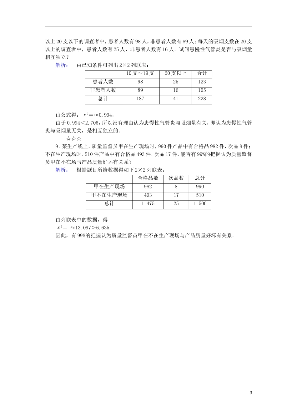 高中数学 第3章 统计案例 2 独立性检验课后演练提升 北师大版选修2-3-北师大版高二选修2-3数学试题_第3页
