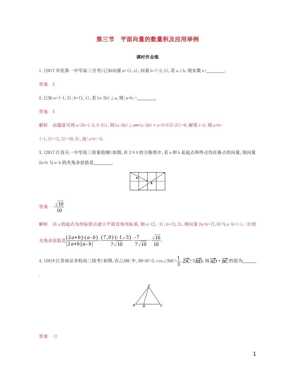 （江苏专用）高考数学总复习 第五章 第三节 平面向量的数量积及应用举例课时作业 苏教版-苏教版高三全册数学试题_第1页