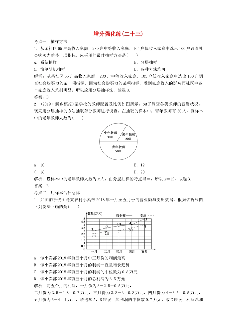 高考数学大二轮复习 第二部分 专题4 概率与统计 增分强化练（二十三）理-人教版高三全册数学试题_第1页