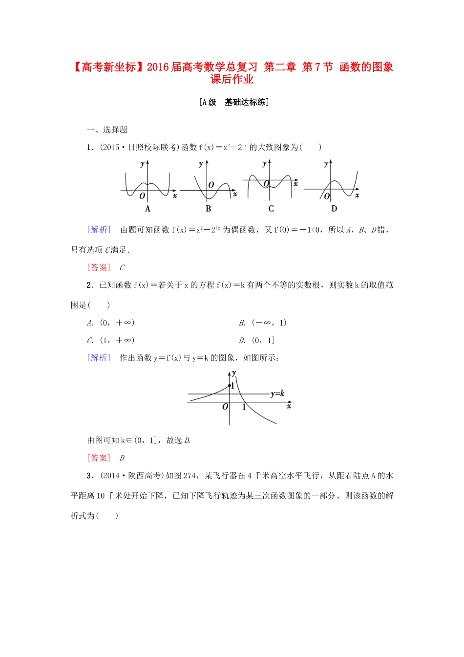 高考新坐标高考数学总复习 第二章 第7节 函数的图象课后作业-人教版高三全册数学试题_第1页