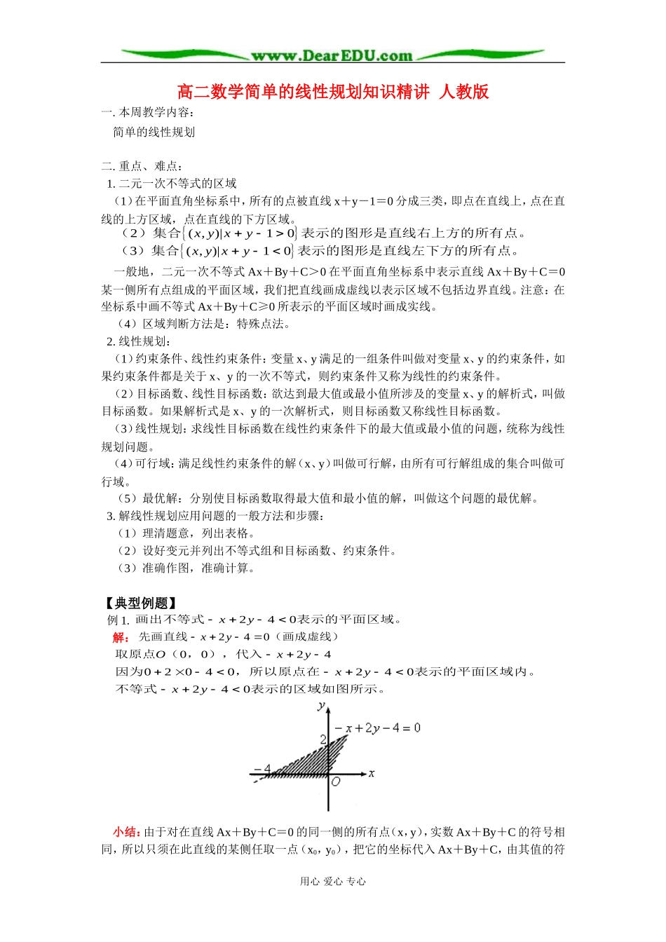 高二数学简单的线性规划知识精讲 人教版_第1页