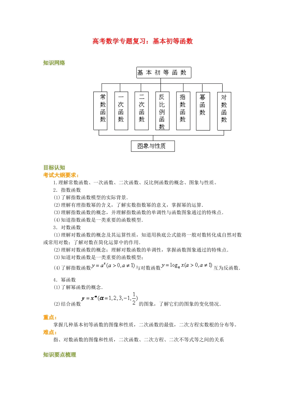 高考数学专题复习：基本初等函数_第1页