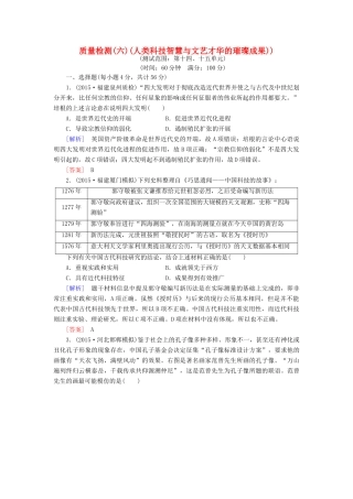 （课标版）高考历史一轮总复习 质量检测6 人类科技智慧与文艺才华的璀璨成果-人教版高三全册历史试题