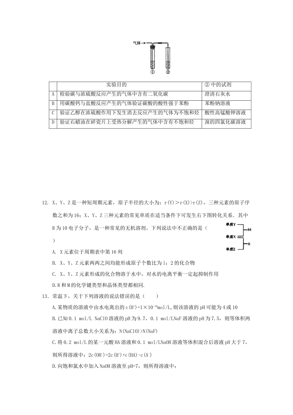 内蒙古包头市高三化学适应性考试试题（二）-人教版高三全册化学试题_第2页