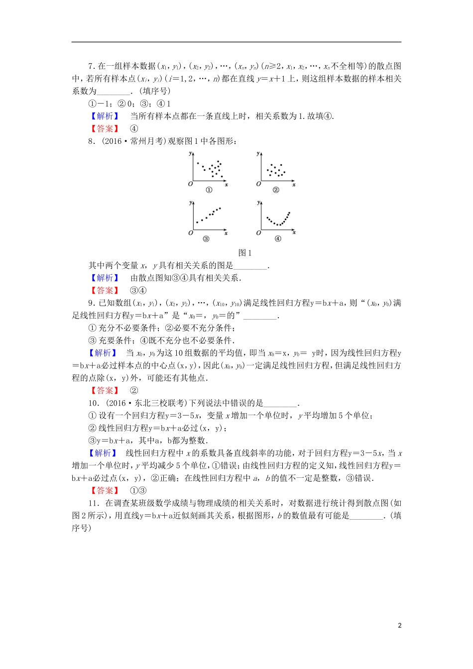 高中数学 第三章 统计案例章末综合测评 苏教版选修2-3-苏教版高二选修2-3数学试题_第2页