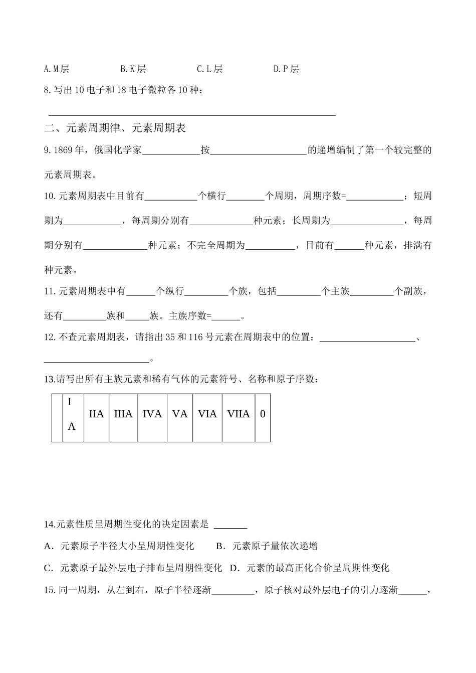 高一化学《物质结构 元素周期律》单元复习提纲_第2页