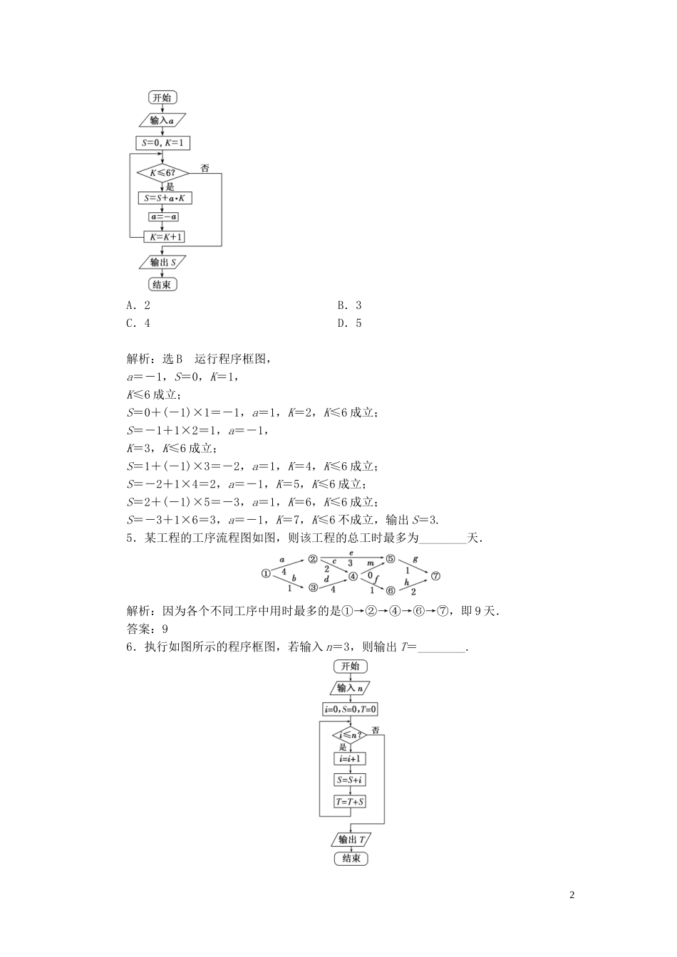 高中数学 课时跟踪检测（四）流程图（含解析）北师大版选修1-2-北师大版高二选修1-2数学试题_第2页