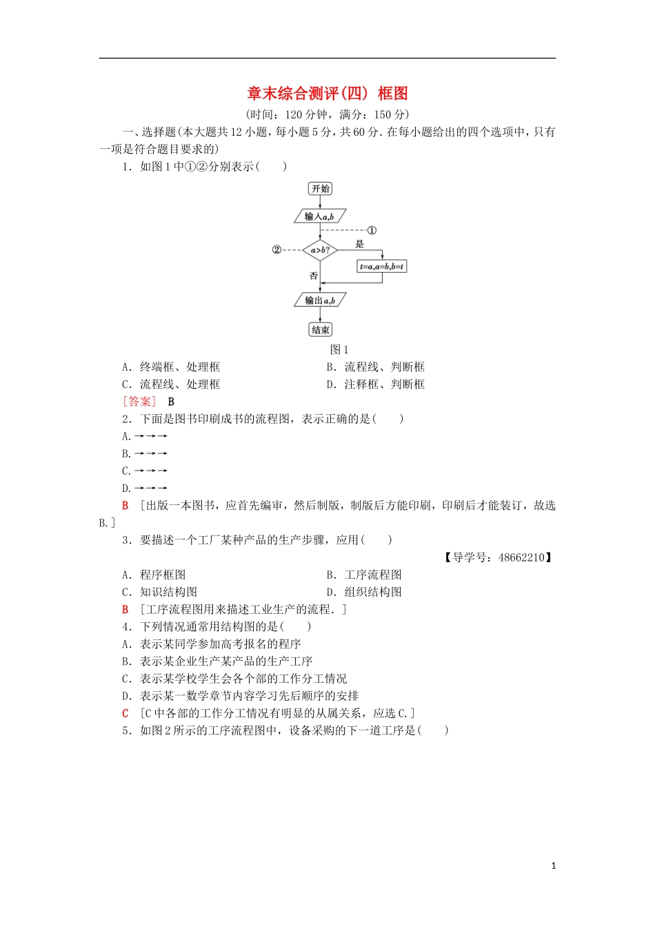 高中数学 章末综合测评4 框图 新人教A版选修1-2-新人教A版高二选修1-2数学试题_第1页