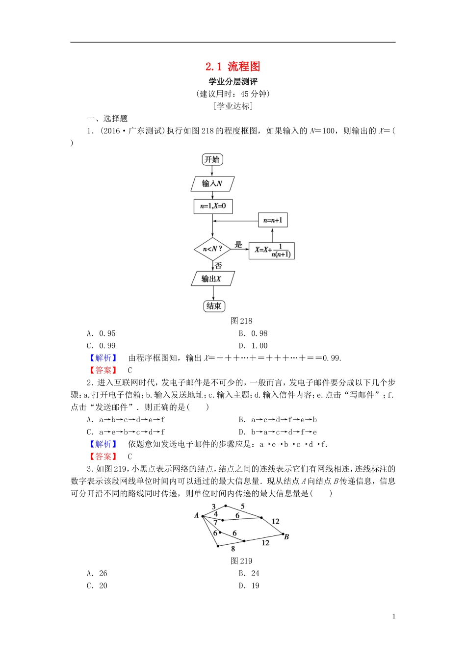 高中数学 第二章 框图 2.1 流程图学业分层测评（含解析）北师大版选修1-2-北师大版高二选修1-2数学试题_第1页