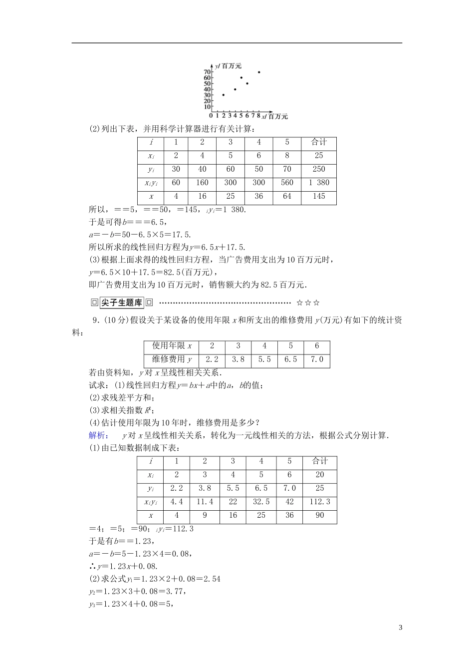 高中数学 第三章 统计案例 课时作业17 回归分析的基本思想及其初步应用 新人教A版选修2-3-新人教A版高二选修2-3数学试题_第3页