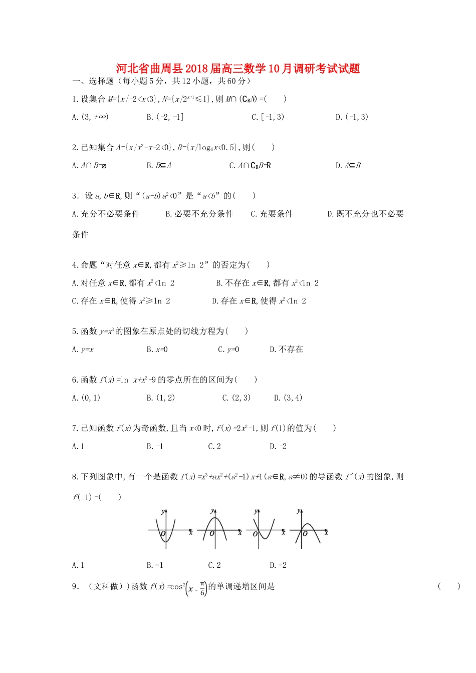 河北省曲周县高三数学10月调研考试试题-人教版高三全册数学试题_第1页
