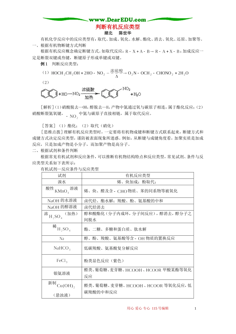 判断有机反应类型 专题辅导 不分版本_第1页