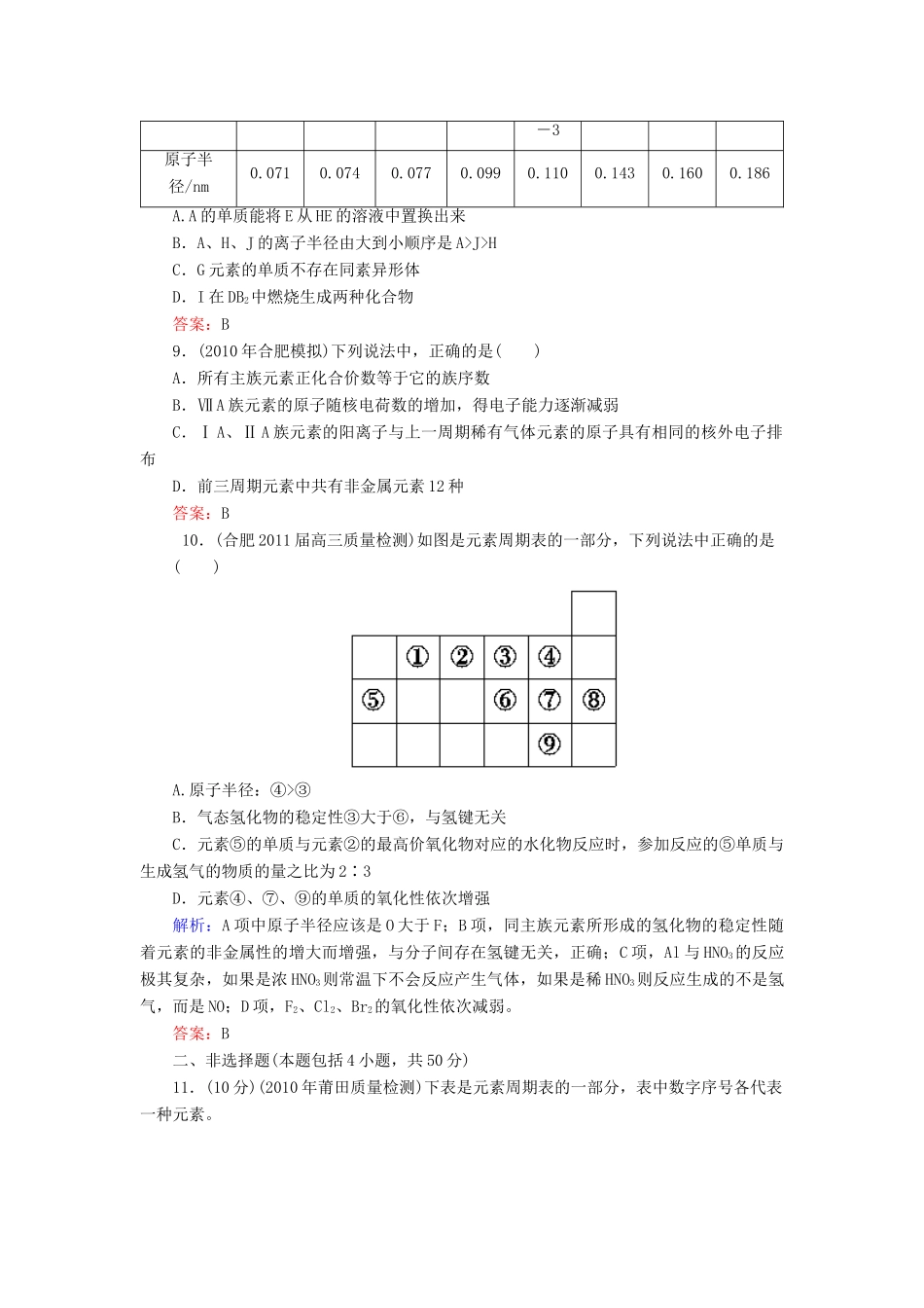 【与名师对话】高考化学总复习（JS版）《5.2 元素周期律　元素周期表》课时作业_第3页