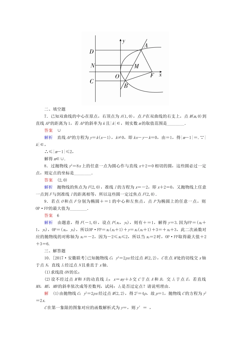 高考数学 专题突破练 6 圆锥曲线定点、定值、最值、范围、探索性问题试题 理-人教版高三全册数学试题_第3页