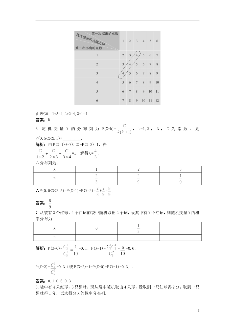 高中数学 第二章 概率 1 离散型随机变量及其分布列同步测控 北师大版选修2-3-北师大版高二选修2-3数学试题_第2页
