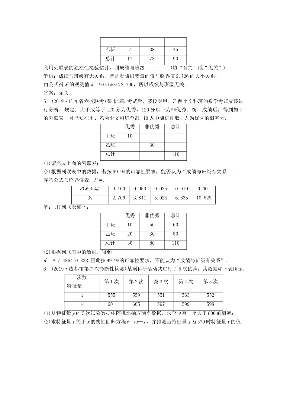 高考数学大一轮复习 第十一章 统计与统计案例 第3讲 变量间的相关关系、统计案例分层演练 理（含解析）新人教A版-新人教A版高三全册数学试题_第2页