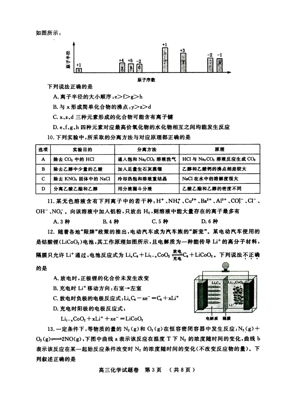 河南省郑州市高三化学第一次质量检测试题-人教版高三全册化学试题_第3页