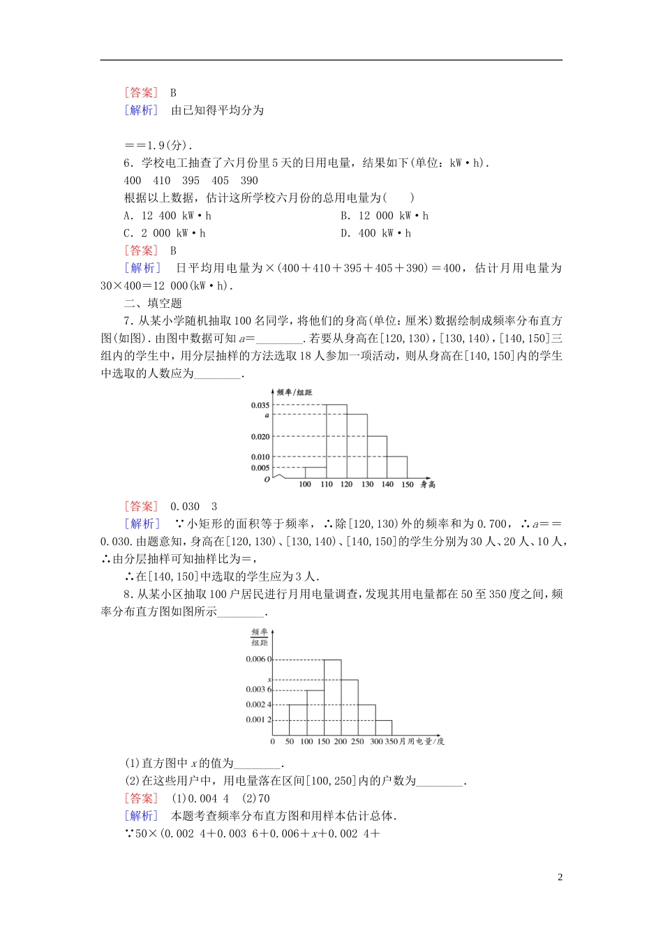 高中数学 第二章 统计章末归纳总结（含解析）新人教B版必修3-新人教B版高一必修3数学试题_第2页