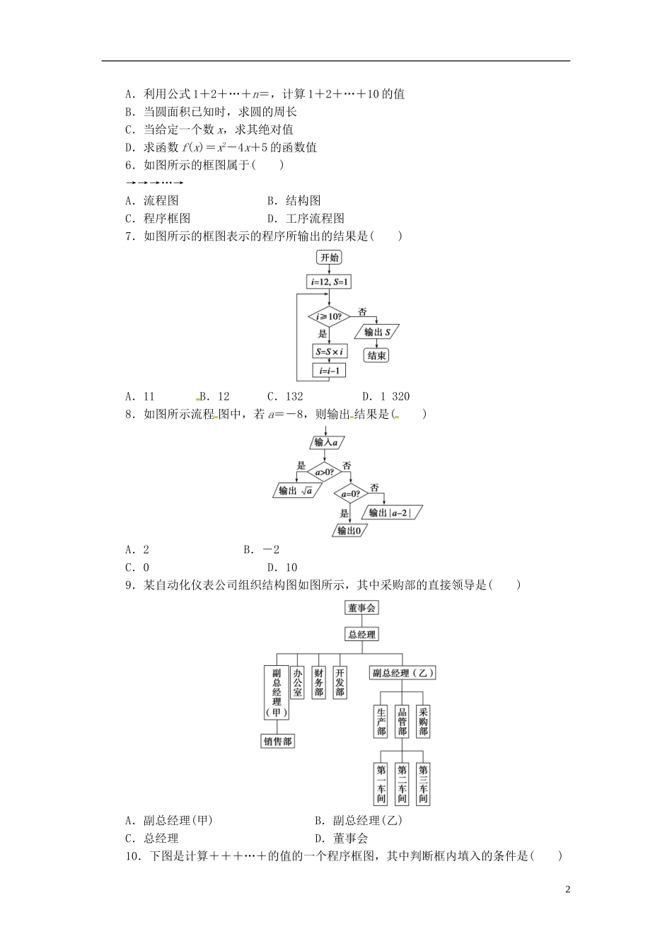高中数学 第二章 框图章末检测（B）（含解析）北师大版选修1-2-北师大版高二选修1-2数学试题_第2页