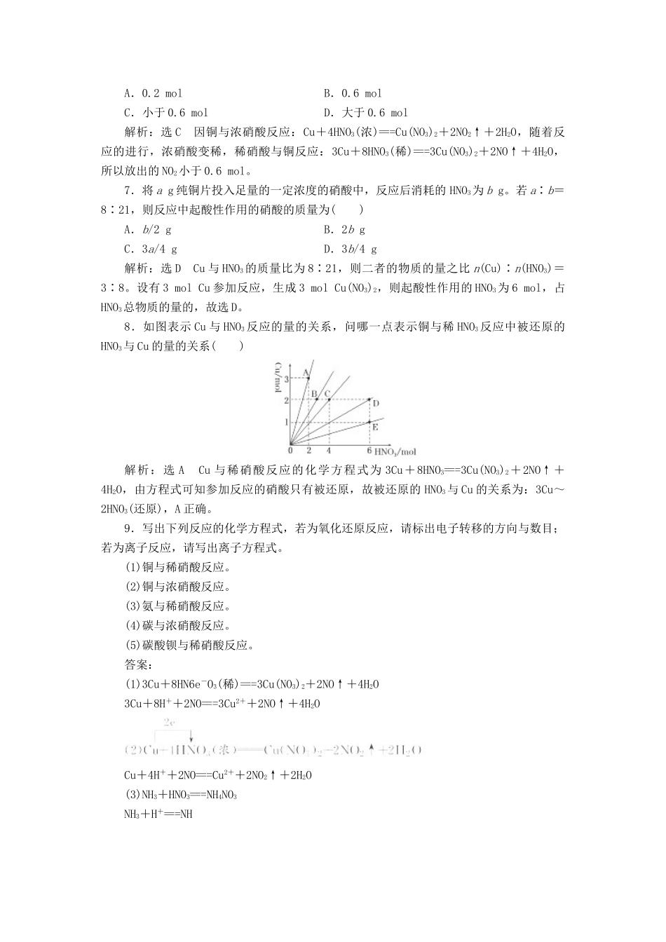 高中化学 课时跟踪检测（十九）硝酸 人类活动对氮循环和环境的影响 鲁科版必修1-鲁科版高一必修1化学试题_第2页