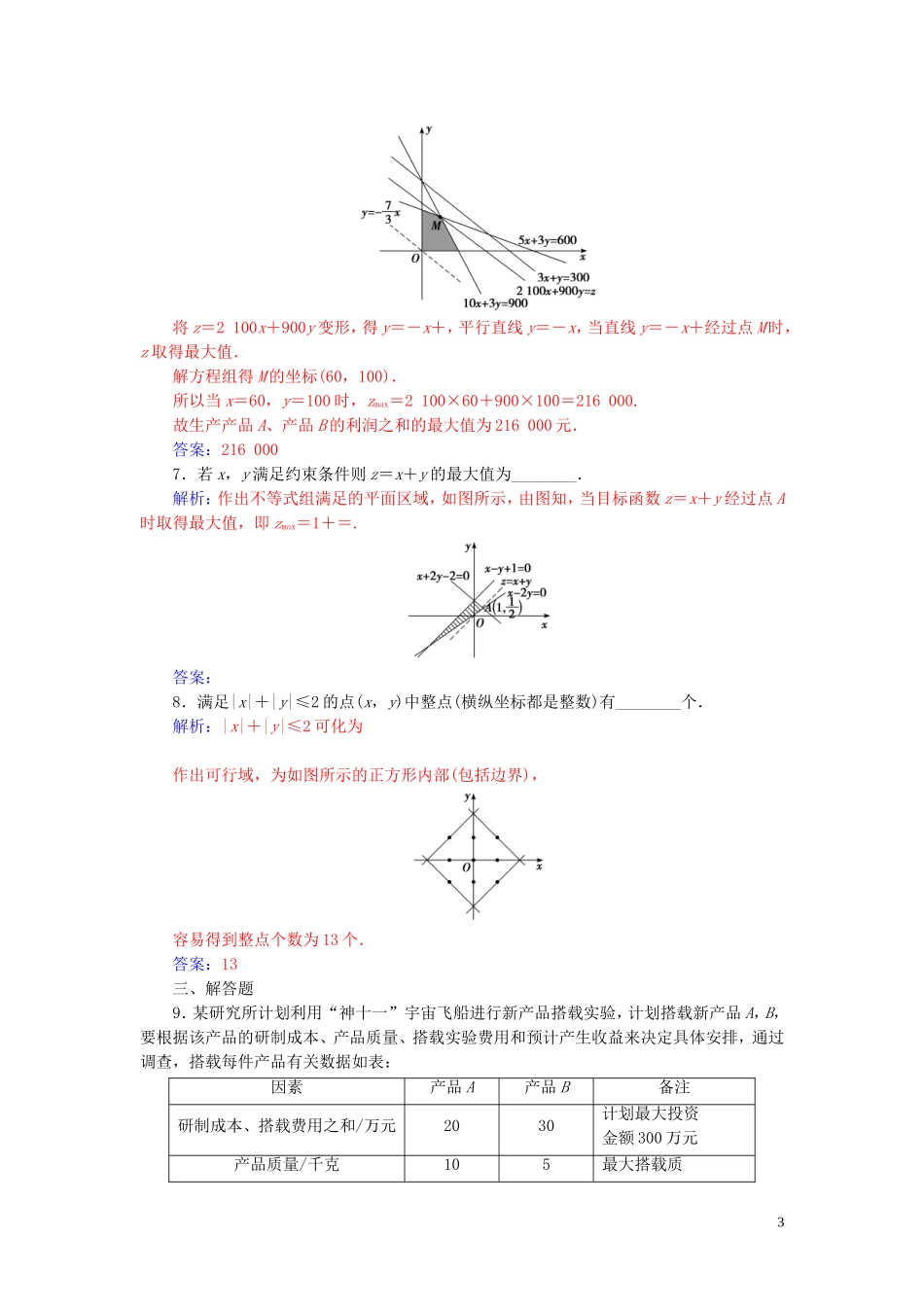 高中数学 第三章 不等式 3.3 二元一次不等式（组）与简单的线性 3.3.2 第2课时 简单线性规划的应用练习（含解析）新人教A版必修5-新人教A版高二必修5数学试题_第3页