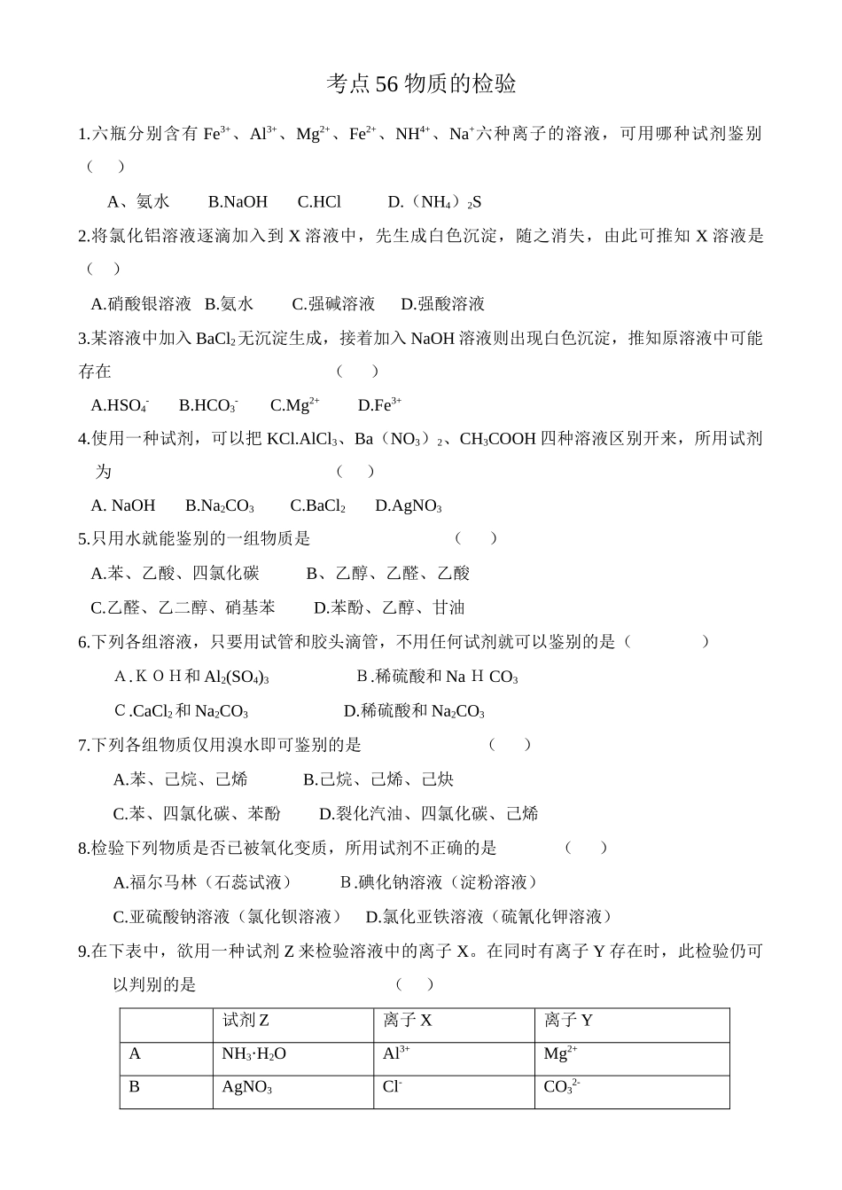 考点56 物质的检验_第1页