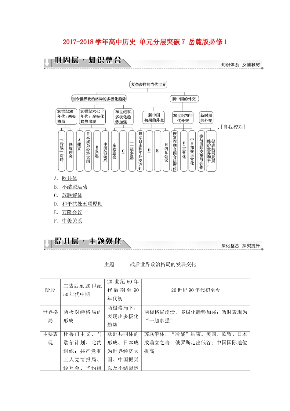 高中历史 单元分层突破7 岳麓版必修1-岳麓版高一必修1历史试题_第1页