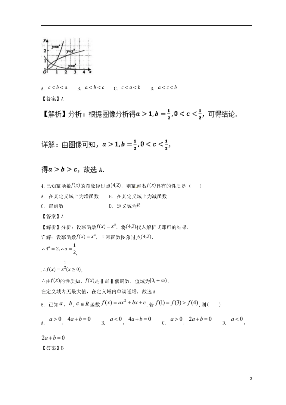 （浙江专版）高考数学一轮复习 专题2.5 二次函数与幂函数（测）-人教版高三全册数学试题_第2页