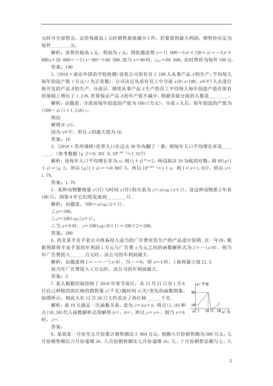 （江苏专用）高三数学一轮总复习 第二章 函数与基本初等函数Ⅰ 第九节 函数模型及其应用课时跟踪检测 文-人教版高三全册数学试题_第2页