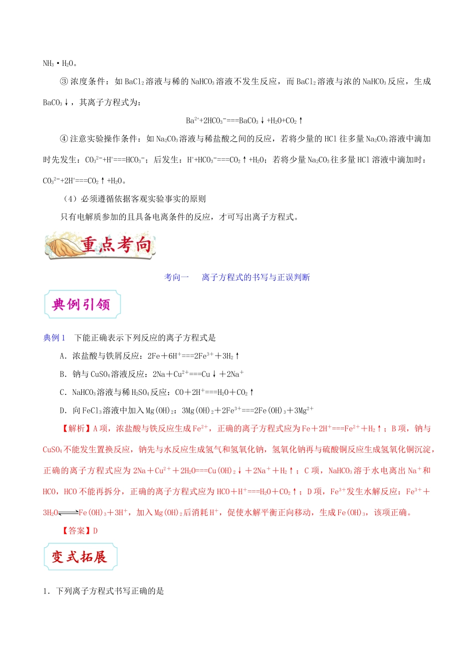 备战高考化学 考点一遍过10 离子反应与离子方程式（含解析）-人教版高三全册化学试题_第3页