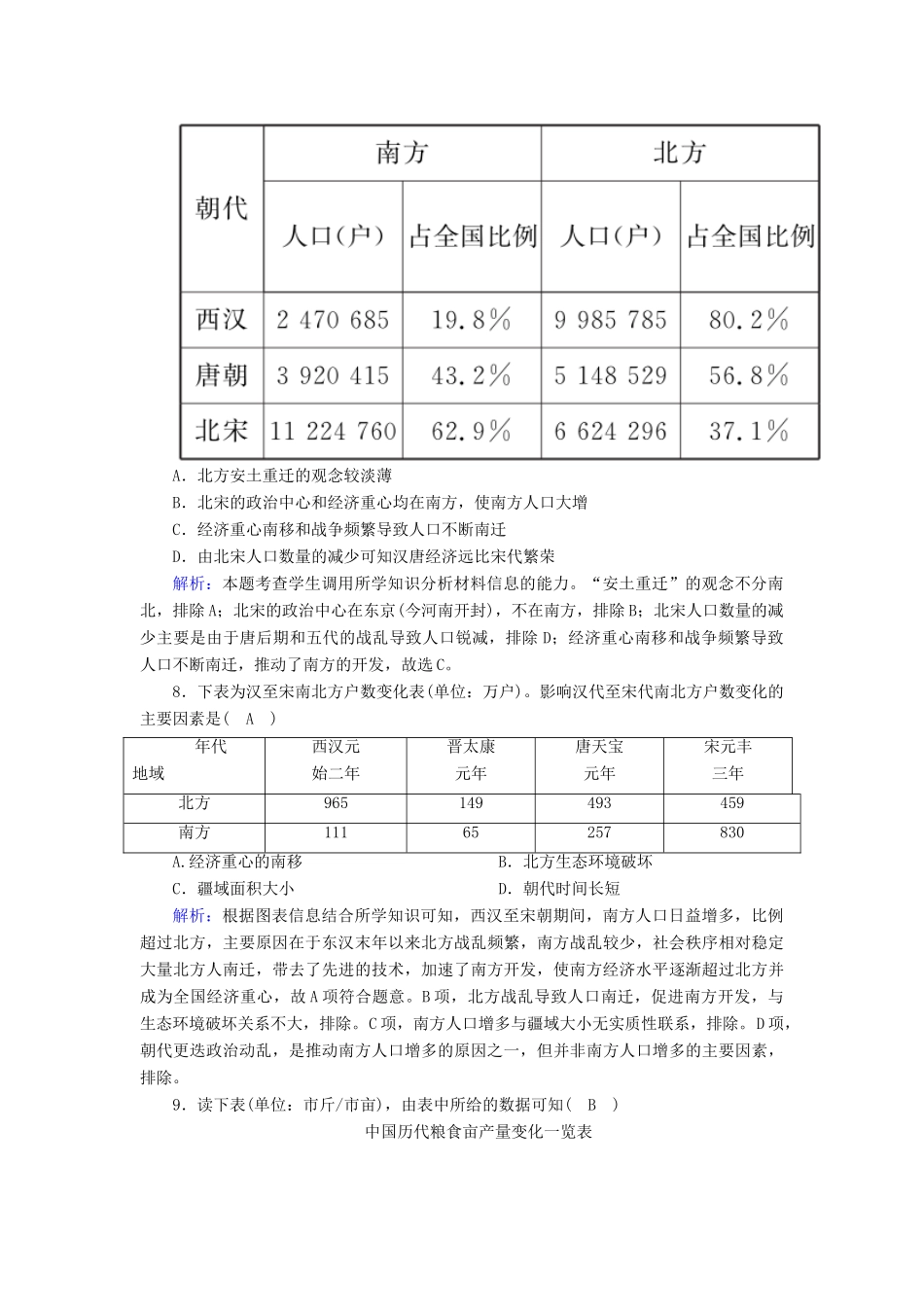 高中历史 第一单元 中国古代的农耕经济 第3课 区域经济和重心的南移跟踪检测（含解析）岳麓版必修2-岳麓版高一必修2历史试题_第3页