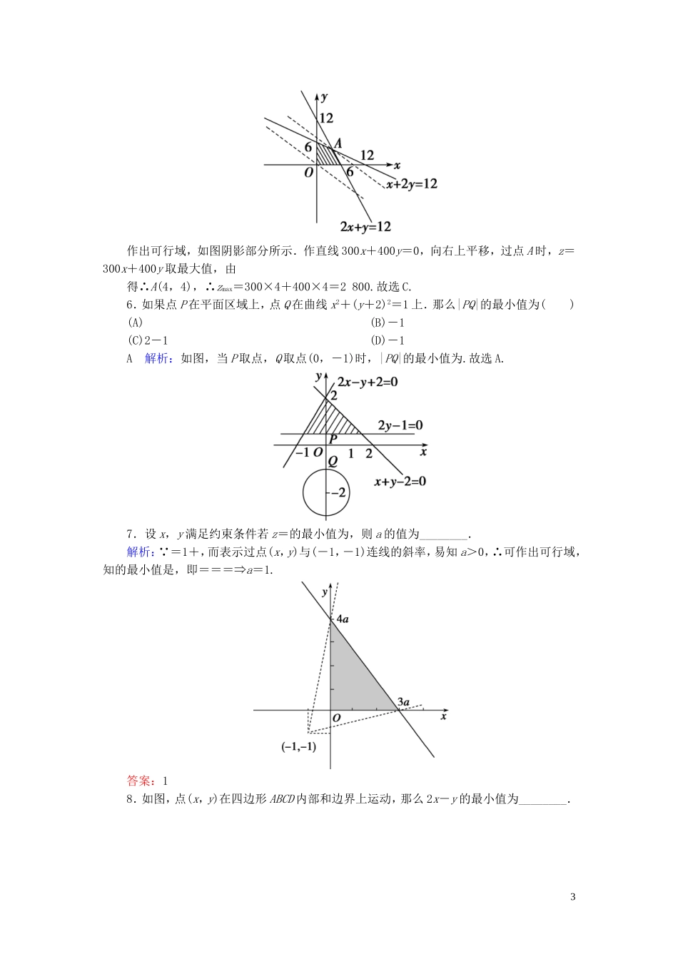 高考数学一轮复习 第六篇 不等式 第3节 二元一次不等式(组)与简单的线性规划问题课时作业 文（含解析）新人教A版-新人教A版高三全册数学试题_第3页