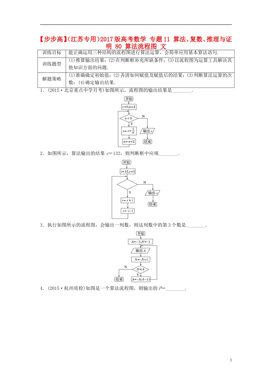 （江苏专用）高考数学 专题11 算法、复数、推理与证明 80 算法流程图 文-人教版高三全册数学试题_第1页