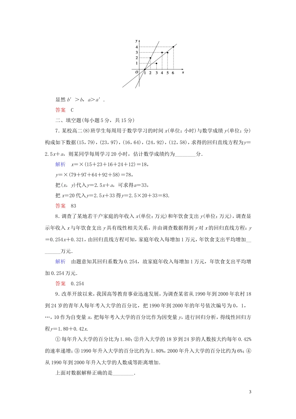 高中数学 第1章 统计案例 1.1 回归分析的基本思想及其初步应用练习 新人教A版选修1-2-新人教A版高二选修1-2数学试题_第3页