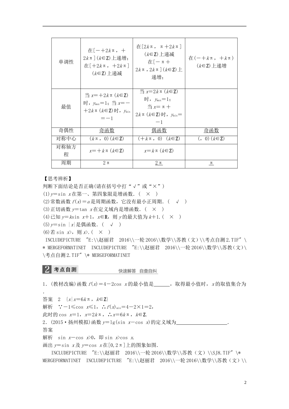 （江苏专用）高考数学一轮复习 第四章 三角函数、解三角形 4.3 三角函数的图象与性质 文-人教版高三全册数学试题_第2页