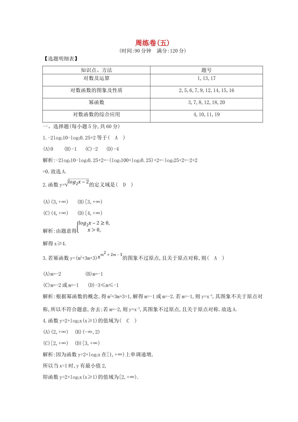 高中数学 周练卷（五）新人教A版必修1-新人教A版高一必修1数学试题_第1页