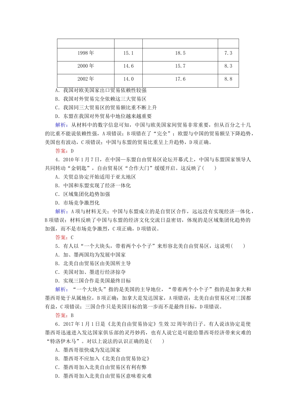 高中历史 第5单元 经济全球化的趋势 第25课 亚洲和美洲的经济区域集团化练习 岳麓版必修2-岳麓版高一必修2历史试题_第2页
