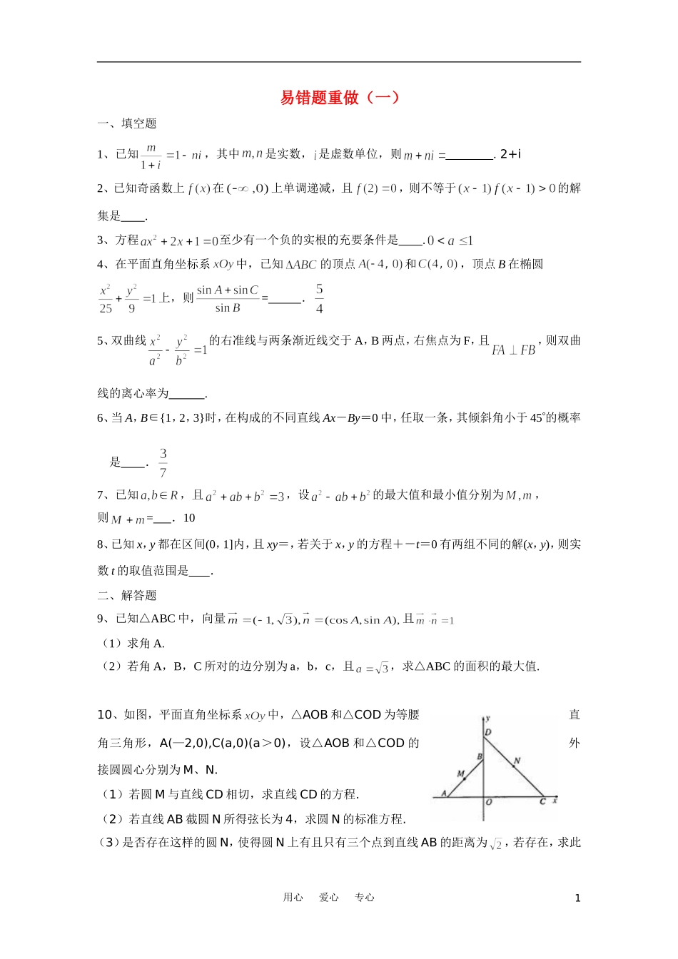 江苏省兴泰高补中心数学补课讲义 易错题（1）苏教版_第1页