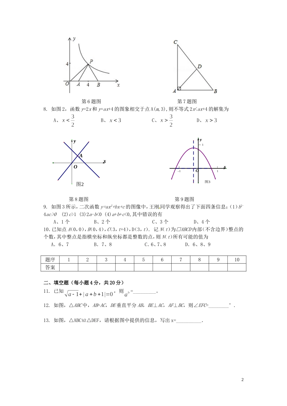 湖南省长沙市名校大联盟新高一数学开学分班统一考试试题-人教版高一全册数学试题_第2页