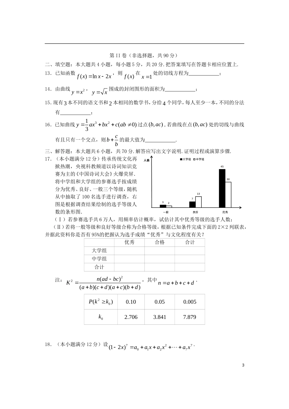 重庆市江津长寿巴县等七校高二数学下学期期末联考试题 理-人教版高二全册数学试题_第3页