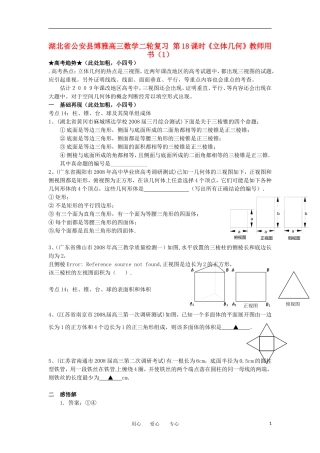 湖北省公安县博雅高三数学二轮复习 第18课时《立体几何》教师用书（1）