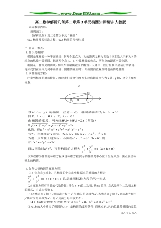 高二数学解析几何第二章第3单元椭圆知识精讲 人教版