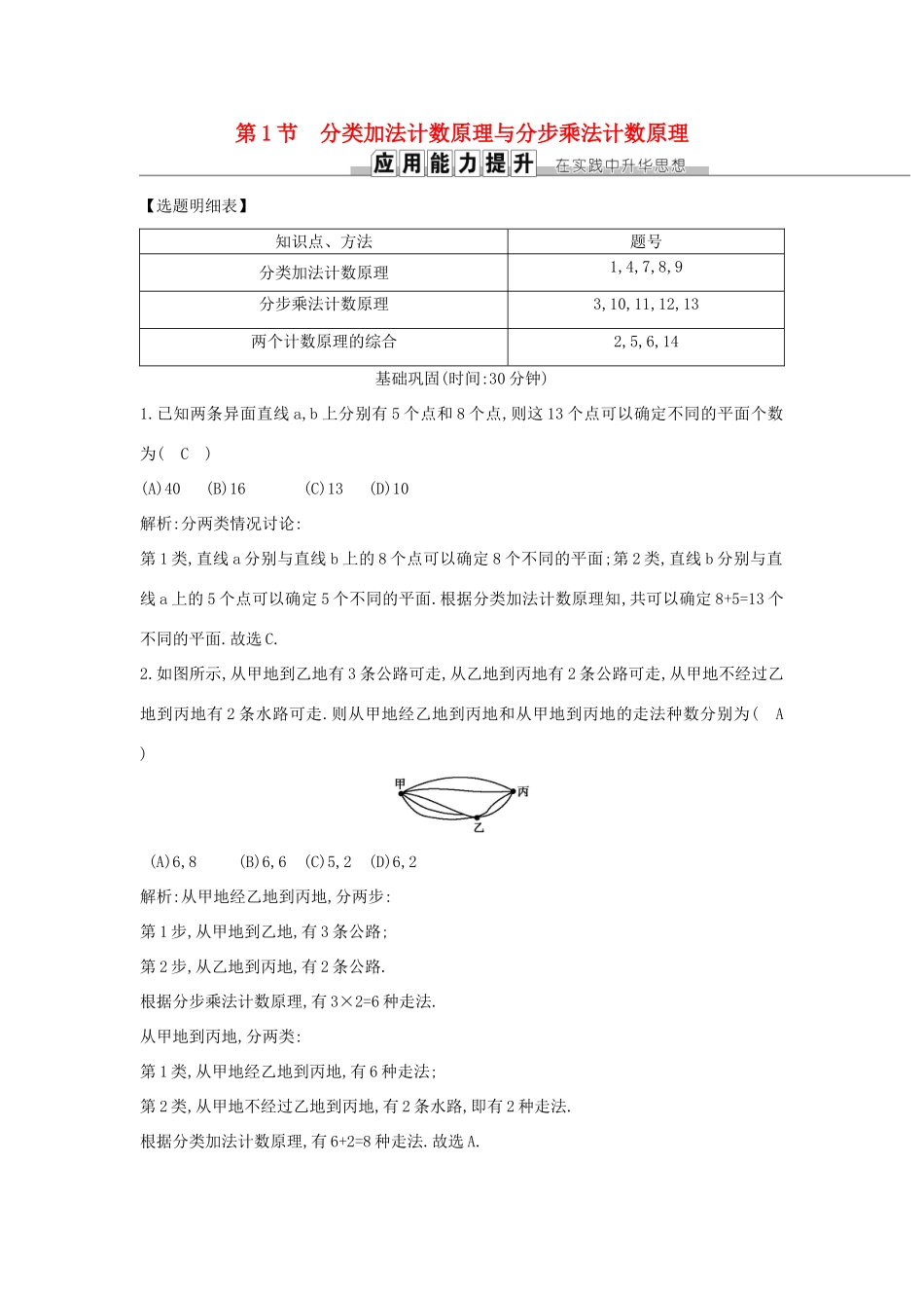 高考数学一轮复习 第十篇 计数原理、概率、随机变量及其分布 第1节 分类加法计数原理与分步乘法计数原理训练 理 新人教版-新人教版高三全册数学试题_第1页