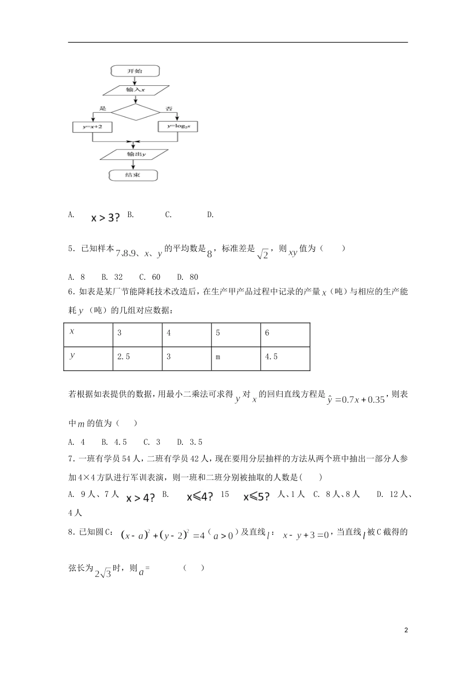 黑龙江省大庆市高二数学上学期期中试题 理-人教版高二全册数学试题_第2页