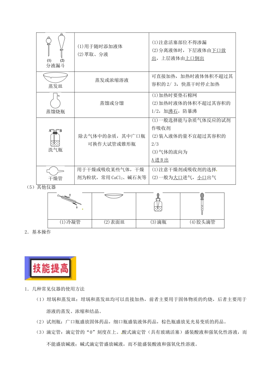 备考高考化学150天全方案之排查补漏提高 专题20 化学实验基本方法讲义-人教版高三全册化学试题_第3页