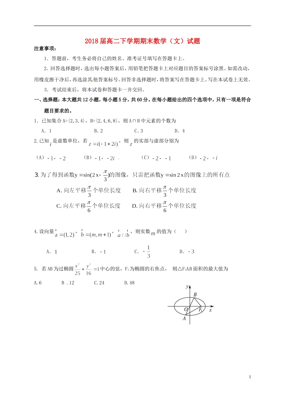 辽宁省庄河市高二数学下学期期末考试试题 文-人教版高二全册数学试题_第1页