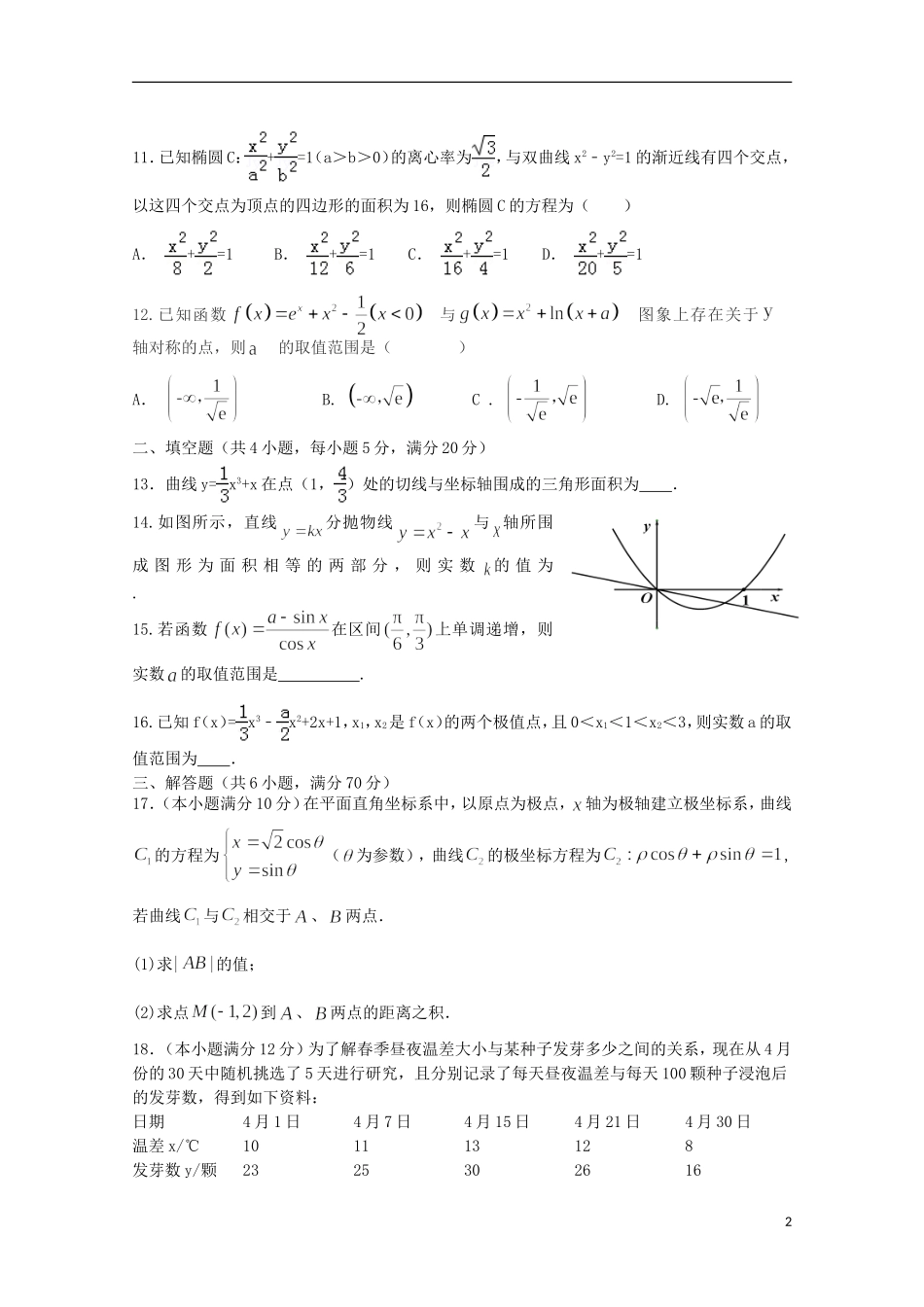 福建省华安县高二数学下学期期末考试试题 理-人教版高二全册数学试题_第2页