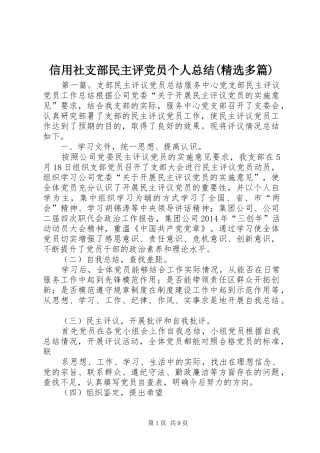 信用社支部民主评党员个人总结(精选多篇) 